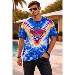 Hanes Hell Rock Cafe Hell Grand Cayman Tie Dye T-Shirt Mens‎ Large Blue Multi